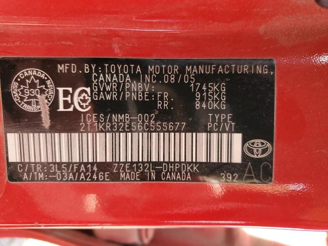 2T1KR32E56C555677 - 2006 TOYOTA COROLLA MA XR RED photo 12