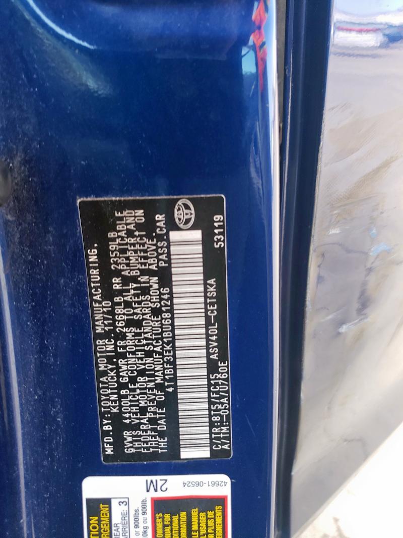 4T1BF3EK1BU681246 - 2011 TOYOTA CAMRY BASE Mavi foto 12