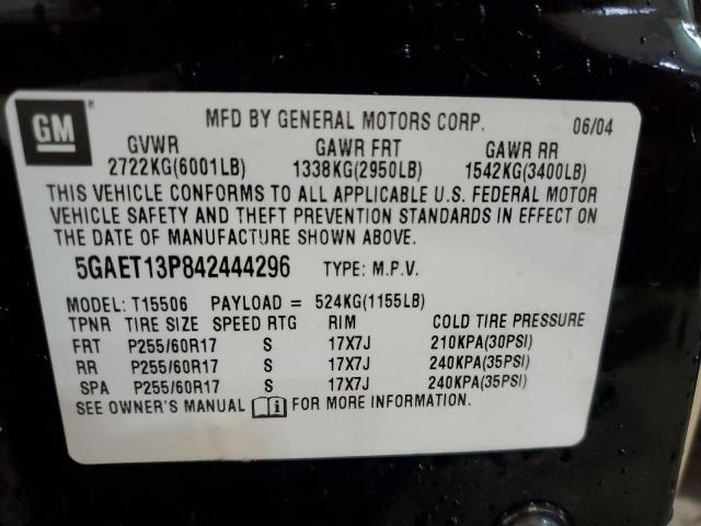 5GAET13P842444296 - 2004 BUICK RAINIER CXL BLACK photo 13