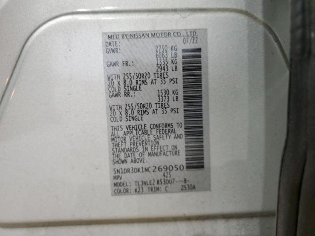 5N1DR3DK1NC269050 - 2022 NISSAN PATHFINDER PLATINUM ვერცხლისფერი ფოტო 14