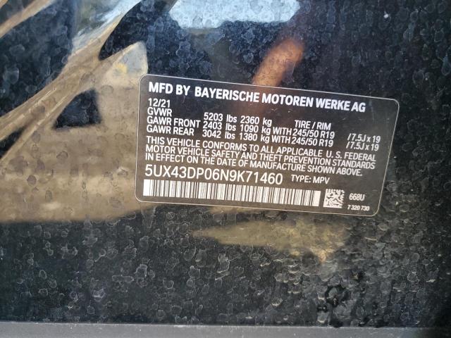 5UX43DP06N9K71460 - 2022 BMW X3 SDRIVE30I BLACK photo 13