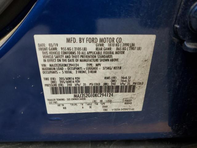 MAJ3S2GE0KC294124 - 2019 FORD ECOSPORT SE Niebieski zdjęcie 13