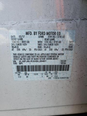 2LMPJ8LRXHBL29481 - 2017 LINCOLN MKX RESERVE Սպիտակ լուսանկար 12