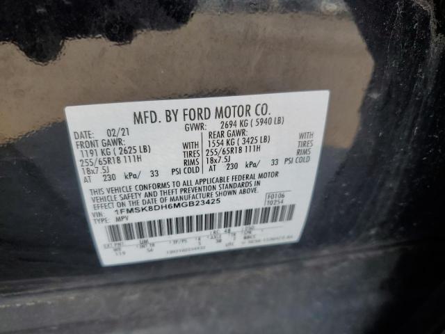 1FMSK8DH6MGB23425 - 2021 FORD EXPLORER XLT შავი ფოტო 13