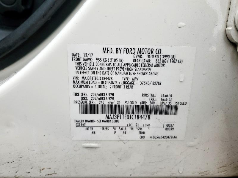 MAJ3P1TE0JC184478 - 2018 FORD ECOSPORT SE თეთრი ფოტო 14