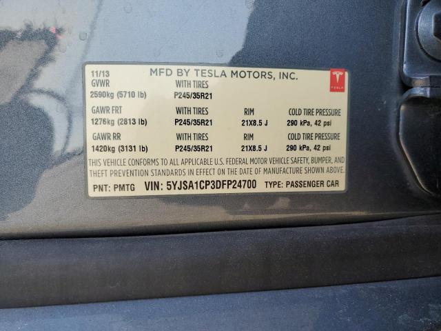 5YJSA1CP3DFP24700 - 2013 TESLA MODEL S Մոխրագույն լուսանկար 12
