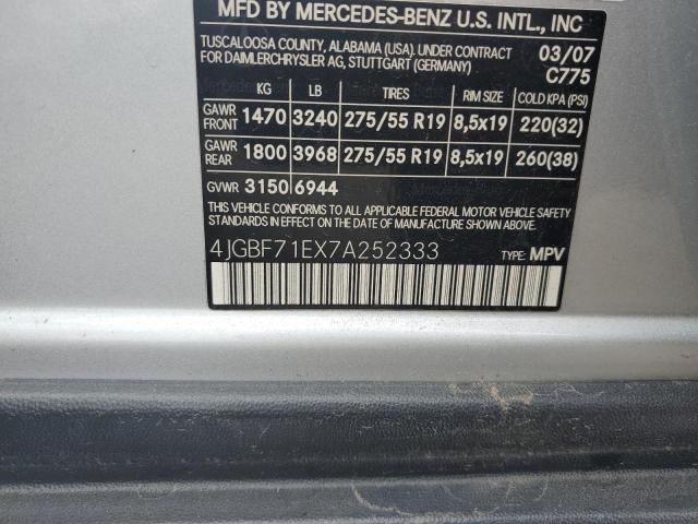 4JGBF71EX7A252333 - 2007 MERCEDES-BENZ GL 450 4MATIC SILVER photo 13