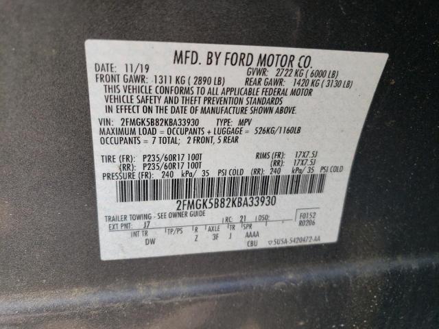 2FMGK5B82KBA33930 - 2019 FORD FLEX SE CHARCOAL photo 13