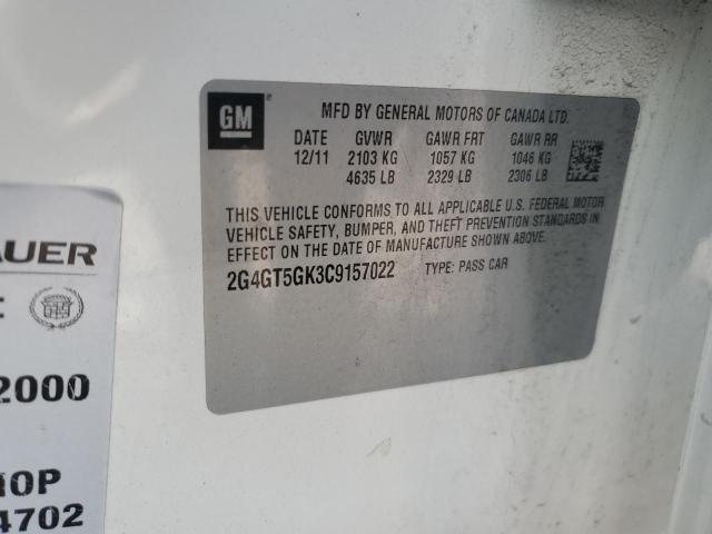 2G4GT5GK3C9157022 - 2012 BUICK REGAL PREMIUM WHITE photo 13