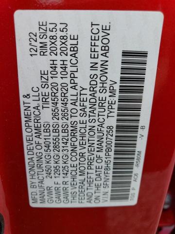 5FNYF8H51PB007258 - 2023 HONDA PASSPORT EXL წითელი ფოტო 13