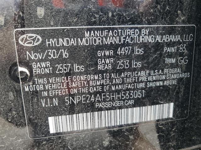 5NPE24AF5HH533051 - 2017 HYUNDAI SONATA SE BLACK photo 12