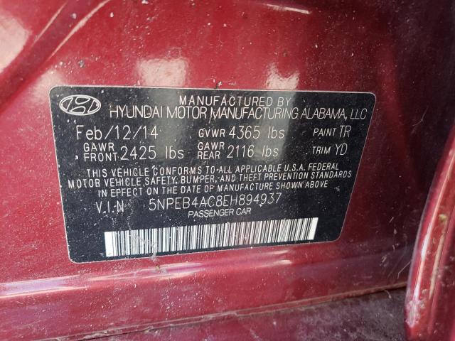 5NPEB4AC8EH894937 - 2014 HYUNDAI SONATA GLS RED photo 12