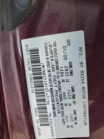 JM1NB3539Y0145196 - 2000 MAZDA MX-5 MIATA BASE MAROON photo 12