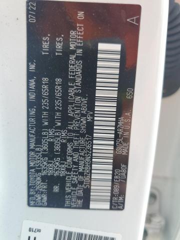 5TDGZRBH9NS236517 - 2022 TOYOTA HIGHLANDER XLE 白色 照片 14