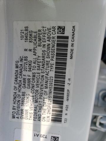 2HGFE2F51NH539323 - 2022 HONDA CIVIC SPORT 白色 照片 12