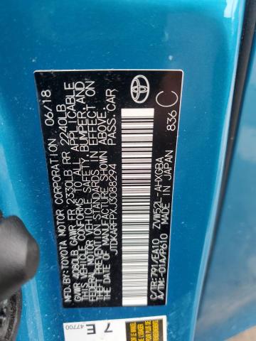 JTDKARFPXJ3088294 - 2018 TOYOTA PRIUS PRIM 青绿色 照片 12