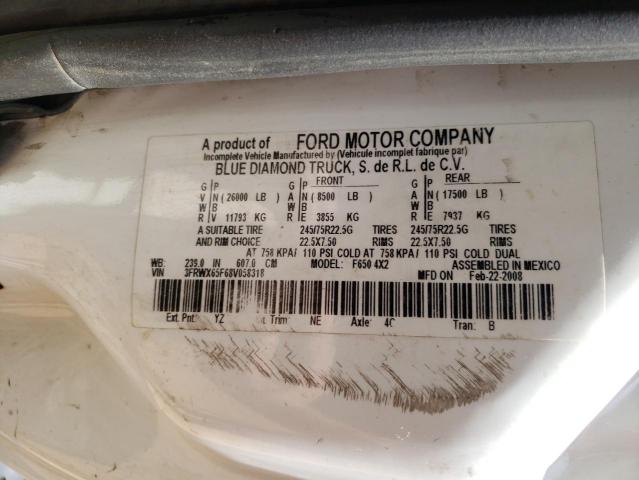 3FRWX65F68V058318 - 2008 FORD F650 SUPER DUTY WHITE photo 12