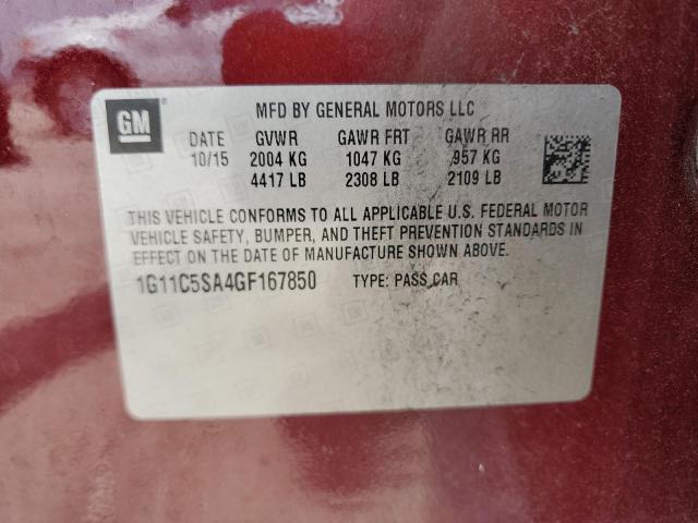 1G11C5SA4GF167850 - 2016 CHEVROLET MALIBU LIM LT 勃艮第红 照片 12