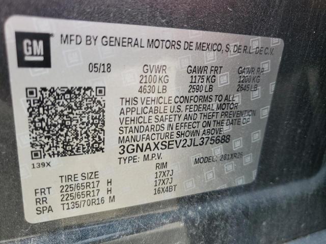 3GNAXSEV2JL375688 - 2018 CHEVROLET EQUINOX LT ნაცრისფერი ფოტო 13