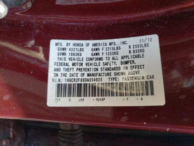 1HGCR2F86DA054920 - 2013 HONDA ACCORD EXL BURGUNDY photo 12