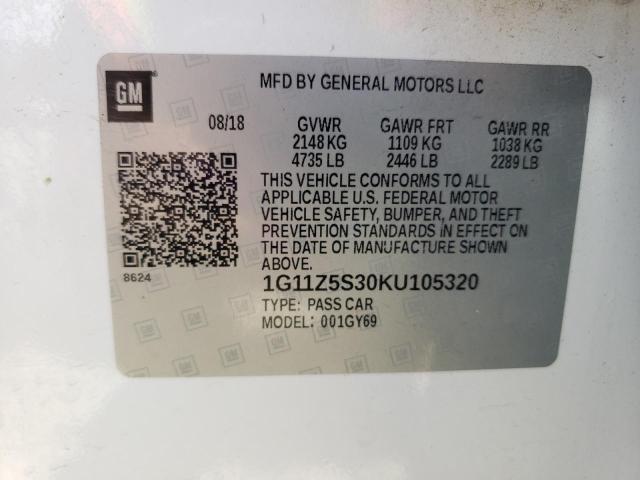 1G11Z5S30KU105320 - 2019 CHEVROLET IMPALA LT Ağ foto 12