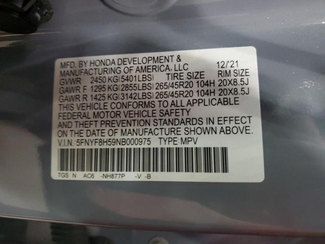 5FNYF8H59NB000975 - 2022 HONDA PASSPORT EXL Серый фото 14