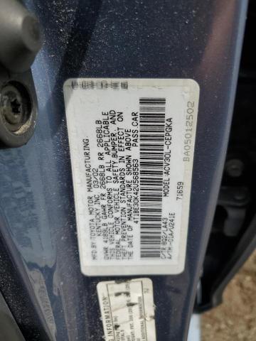 4T1BE30K42U568563 - 2002 TOYOTA CAMRY LE BLUE photo 12