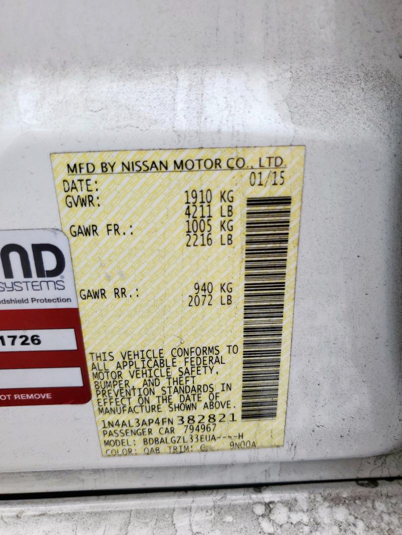 1N4AL3AP4FN382821 - 2015 NISSAN ALTIMA 2.5 白色 照片 13