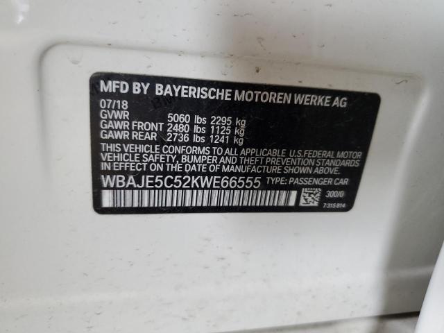 WBAJE5C52KWE66555 - 2019 BMW 540 I WHITE photo 12