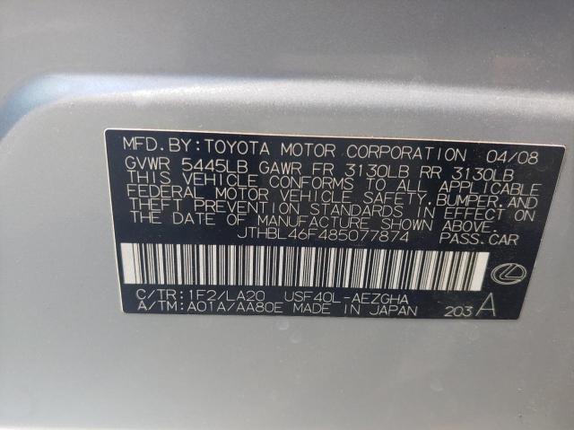 JTHBL46F485077874 - 2008 LEXUS LS 460 SILVER photo 10