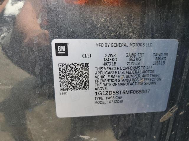 1G1ZD5ST6MF068007 - 2021 CHEVROLET MALIBU LT BLACK photo 12