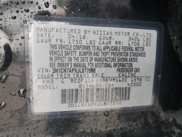 3N1CN7APXJL877590 - 2018 NISSAN VERSA S BLACK photo 12