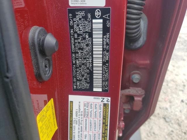 JTNKHMBX1K1050403 - 2019 TOYOTA C-HR XLE 勃艮第红 照片 13