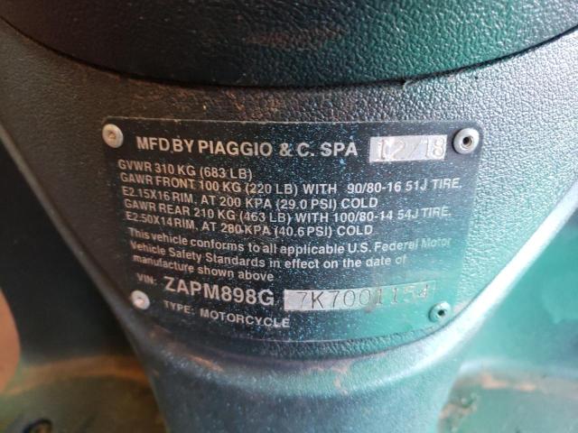 ZAPM898G7K7001154 - 2019 PIAGGIO 150CC GREEN photo 10