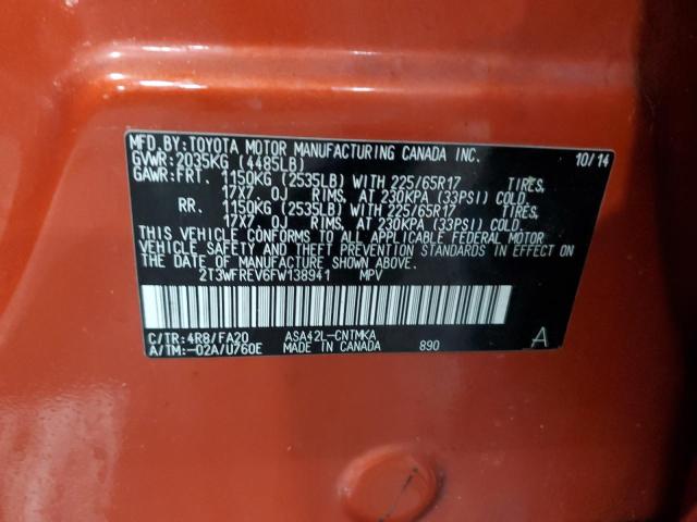 2T3WFREV6FW138941 - 2015 TOYOTA RAV4 XLE ORANGE photo 14