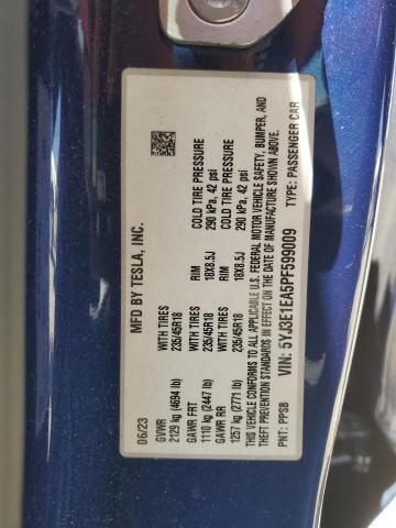 5YJ3E1EA5PF599009 - 2023 TESLA MODEL 3 Կապույտ լուսանկար 12