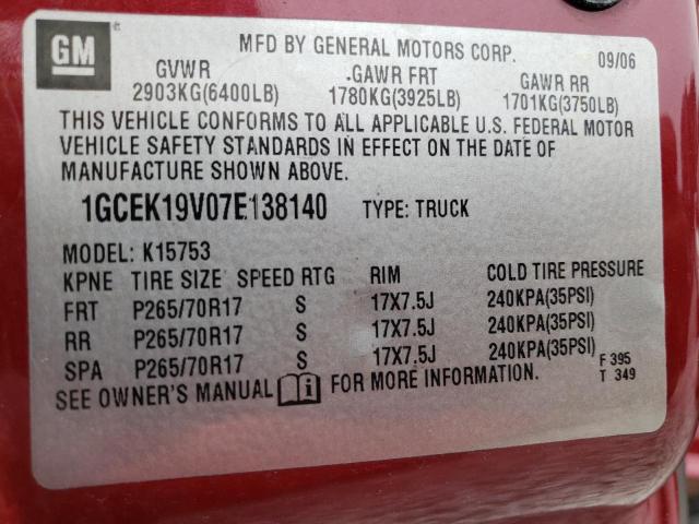 1GCEK19V07E138140 - 2007 CHEVROLET SILVERADO K1500 CLASSIC BURGUNDY photo 12