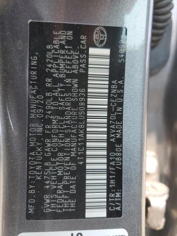 4T1C11AK8LU508936 - 2020 TOYOTA CAMRY LE GRAY photo 12