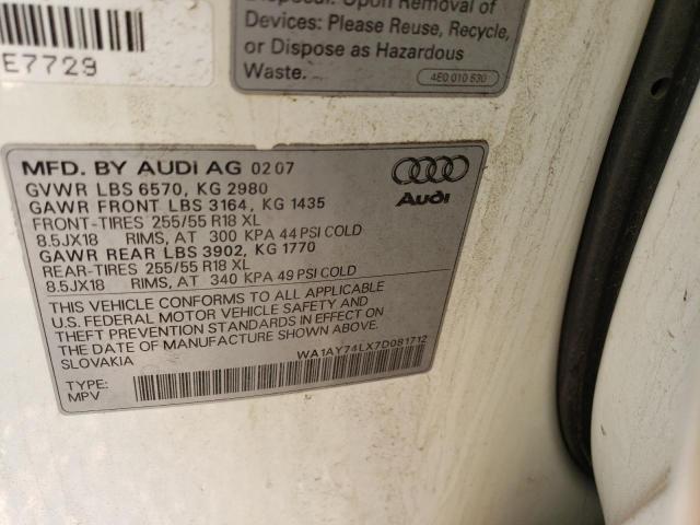 WA1AY74LX7D081712 - 2007 AUDI Q7 3.6 QUATTRO WHITE photo 13