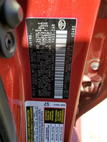 4T1G11BK0LU009337 - 2020 TOYOTA CAMRY SE RED photo 12