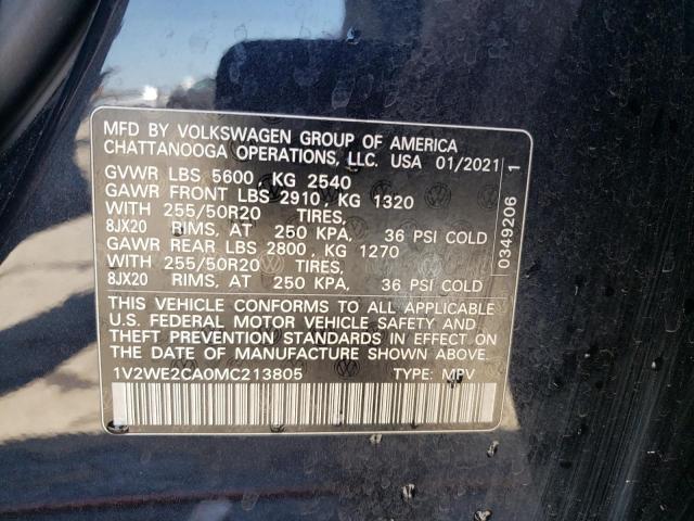 1V2WE2CA0MC213805 - 2021 VOLKSWAGEN ATLAS CROS SE Черный фото 13