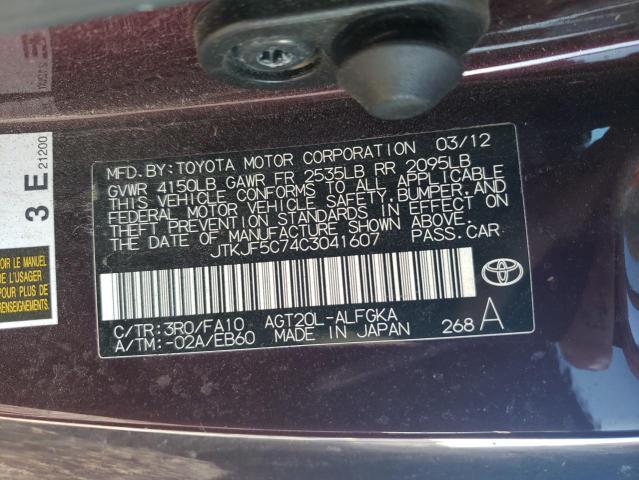 JTKJF5C74C3041607 - 2012 TOYOTA SCION TC 紫色 照片 12