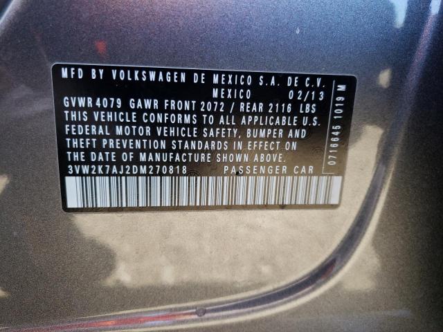 3VW2K7AJ2DM270818 - 2013 VOLKSWAGEN JETTA BASE 灰色 照片 12