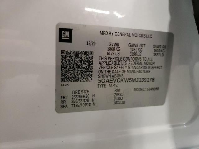 5GAEVCKW5MJ139178 - 2021 BUICK ENCLAVE AVENIR WHITE photo 13
