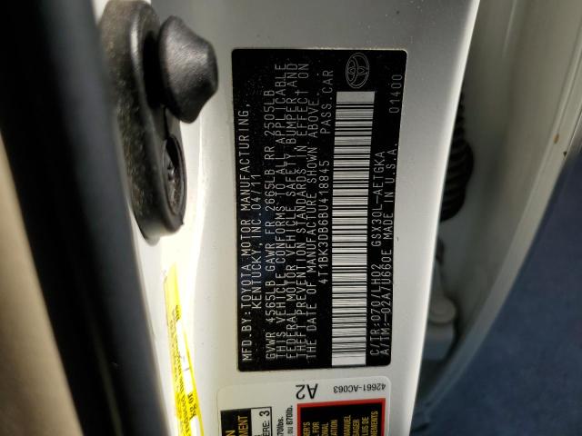 4T1BK3DB6BU418845 - 2011 TOYOTA AVALON BASE 白色 照片 12