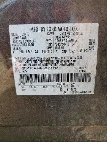 2FMTK4J94FBB11715 - 2015 FORD EDGE SEL CHARCOAL photo 13