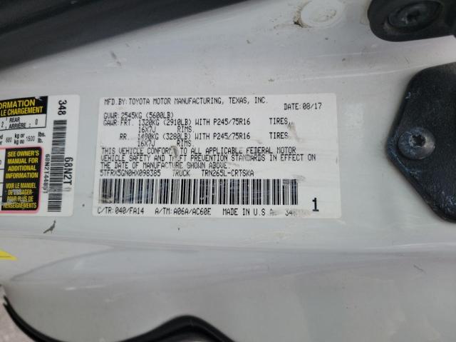 5TFRX5GN0HX098385 - 2017 TOYOTA TACOMA ACCESS CAB WHITE photo 10