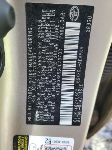 4T1BK36B56U070703 - 2006 TOYOTA AVALON XL 金色 照片 12