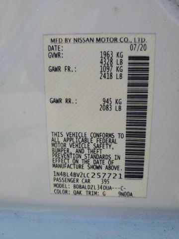 1N4BL4BV2LC257721 - 2020 NISSAN ALTIMA S WHITE photo 12