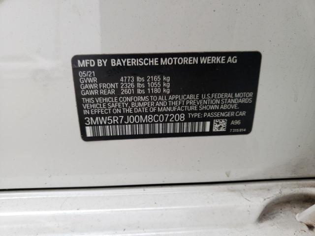 3MW5R7J00M8C07208 - 2021 BMW 330XI WHITE photo 12